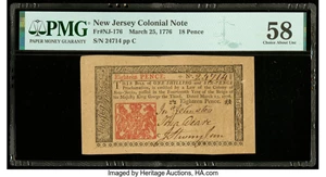 image for: New Jersey March 25, 1776 18d PMG Choice About Unc 58....