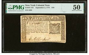 image for: New York September 2, 1775 $10 PMG Choice About Uncirculated 50....