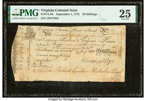 image for: Virginia September 1, 1775 20s PMG Very Fine 25....