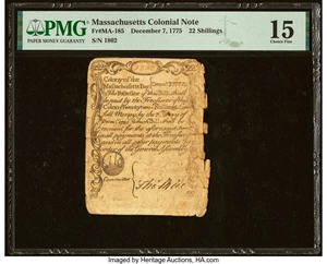 image for: Massachusetts December 7, 1775 22s PMG Choice Fine 15....