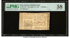 image for: New Jersey December 31, 1763 1s PMG Choice About Unc 58....