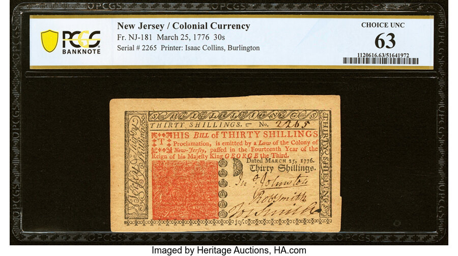 image for: New Jersey March 25, 1776 30s PCGS Banknote Choice Unc 63....