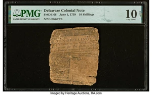 image for: Delaware June 1, 1759 10s PMG Very Good 10 Net....