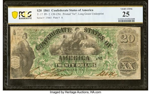image for: T17 $20 1861 PF-2 Cr. UNL PCGS Banknote Very Fine 25....
