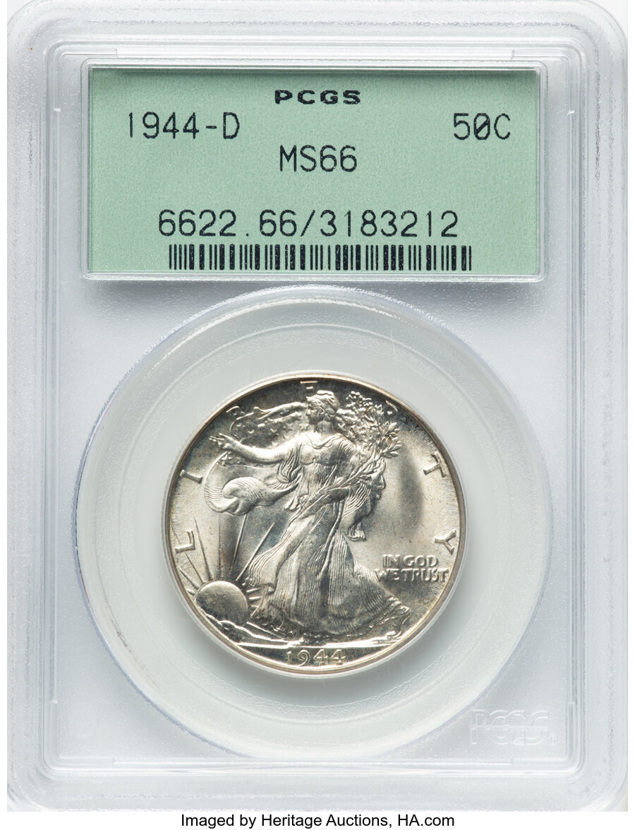 image for: 1944-D 50C Hand-Engraved Initials, FS-901, MS66 PCGS.  This piece is housed in a Generation 3.0 green label holder. Mintage...