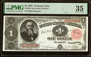 image for: Fr. 350 $1 1891 Treasury Note PMG Choice Very Fine 35....