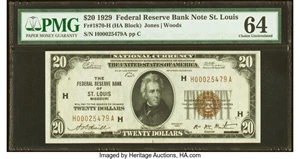 image for: Fr. 1870-H $20 1929 Federal Reserve Bank Note. PMG Choice Uncirculated 64....