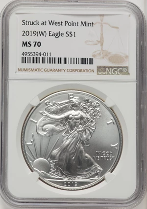 image for: 2019-(W) $1 Silver Eagle Struck at West Point MS70 NGC....