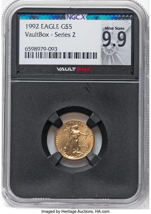 image for: 1992 $5 Tenth-Ounce Gold Eagle, VaultBox - Series 2, MS9.9 NGCX. Mintage 209,300....