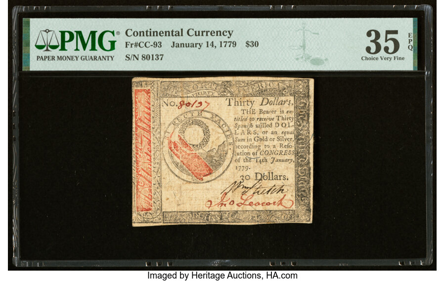 image for: Continental Currency January 14, 1779 $30 PMG Choice Very Fine 35 EPQ....