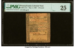 image for: Pennsylvania May 1, 1760 £5 PMG Very Fine 25....
