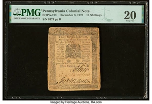 image for: Pennsylvania December 8, 1775 10s PMG Very Fine 20....