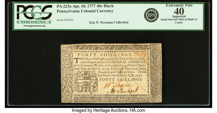 image for: Pennsylvania April 10, 1777 40s PCGS Apparent Extremely Fine 40....