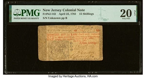 image for: New Jersey April 23, 1761 15s PMG Very Fine 20 Net....