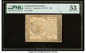 image for: Continental Currency September 26, 1778 $40 PMG About Uncirculated 53....