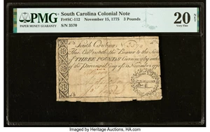 image for: South Carolina November 15, 1775 £3 PMG Very Fine 20 Net....