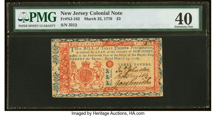 image for: New Jersey March 25, 1776 £3 PMG Extremely Fine 40....
