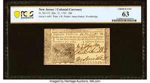 image for: New Jersey December 31, 1763 18d PCGS Banknote Choice Unc 63....