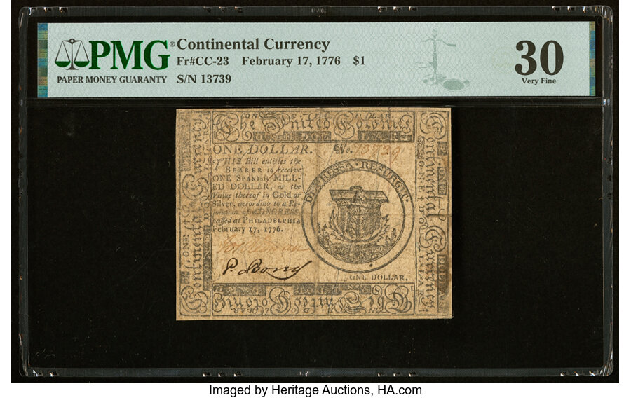 image for: Continental Currency February 17, 1776 $1 PMG Very Fine 30....