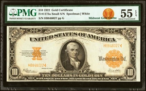 image for: Fr. 1173a $10 1922 Gold Certificate PMG About Uncirculated 55 EPQ....