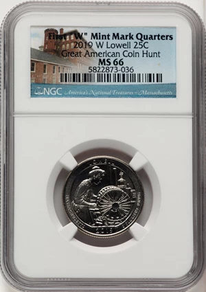 image for: 2019-W 25C Lowell National Park, First "W" Mint Mark Quarters, Great American Coin Hunt, MS66 NGC. Ex: America's National ...