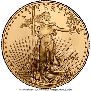 image for: 2008-W $50 One-Ounce Gold Eagle, Burnished, MS69 NGC....