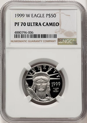 image for: 1999-W $50 Half-Ounce Platinum Eagle, Statue of Liberty PR70 Ultra Cameo NGC. ...