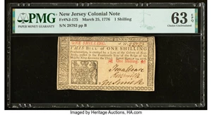 image for: New Jersey March 25, 1776 1s PMG Choice Uncirculated 63 EPQ....