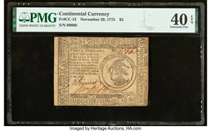 image for: Continental Currency November 29, 1775 $3 PMG Extremely Fine 40 EPQ....