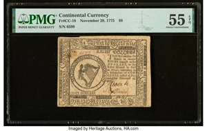 image for: Continental Currency November 29, 1775 $8 PMG About Uncirculated 55 EPQ....