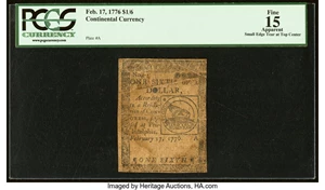 image for: Continental Currency February 17, 1776 $1/6 PCGS Apparent Fine 15....