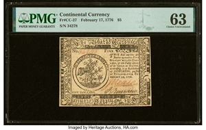 image for: Continental Currency February 17, 1776 $5 PMG Choice Uncirculated 63....
