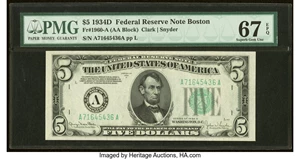 image for: Fr. 1960-A $5 1934D Federal Reserve Note. PMG Superb Gem Unc 67 EPQ....