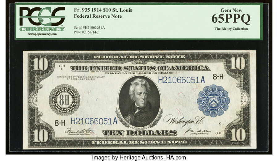 image for: Fr. 935 $10 1914 Federal Reserve Note PCGS Gem New 65PPQ....
