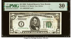 image for: Fr. 1950-A* $5 1928 Federal Reserve Star Note. PMG Very Fine 30....