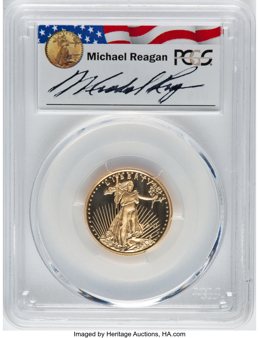 image for: 2011-W $10 Quarter-Ounce Gold Eagle PR69 Deep Cameo PCGS.  Hand-signed Michael Reagan. EX: Reagan Legacy Series....