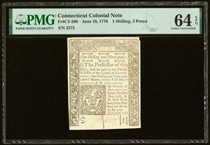 image for: Connecticut June 19, 1776 1s 3d PMG Choice Uncirculated 64 EPQ....