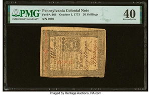 image for: Pennsylvania October 1, 1773 20s PMG Extremely Fine 40....