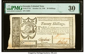 image for: Georgia October 16, 1786 20s PMG Very Fine 30....