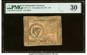 image for: Continental Currency November 29, 1775 $8 PMG Very Fine 30....