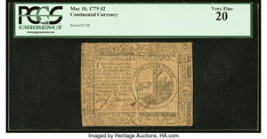 image for: Continental Currency May 10, 1775 $2 PCGS Very Fine 20....