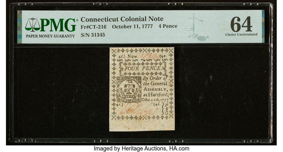 image for: Connecticut October 11, 1777 4d PMG Choice Uncirculated 64....