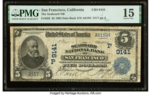image for: San Francisco, CA - $5 1902 Date Back Fr. 592 The Seaboard National Bank Ch. # (P)9141 PMG Choice Fine 15....