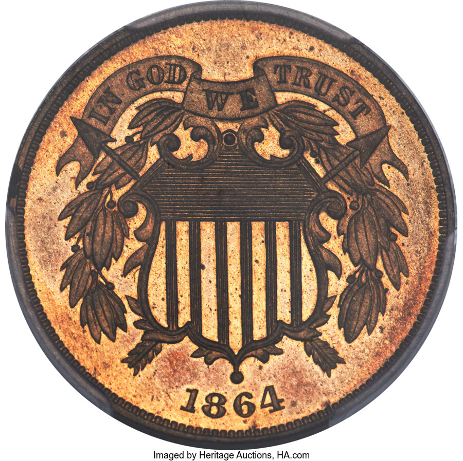 image for: 1864 2C Large Motto PR65 Red PCGS. CAC....