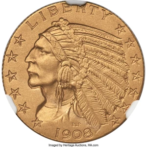 image for: 1908 $5 PR66 NGC. JD-1, R.4....
