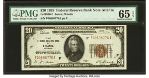 image for: Fr. 1870-F $20 1929 Federal Reserve Bank Note. PMG Gem Uncirculated 65 EPQ....