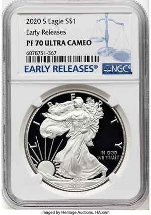 image for: 2020-S $1 Silver Eagle, Early Releases, PR70 Ultra Cameo NGC....