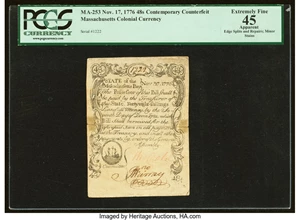 image for: Massachusetts November 17, 1776 48s Contemporary Counterfeit PCGS Apparent Extremely Fine 45....