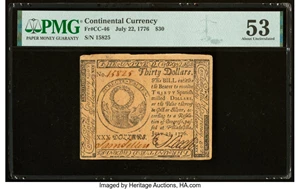 image for: Continental Currency July 22, 1776 $30 PMG About Uncirculated 53....