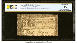 image for: Maryland April 10, 1774 $8 PCGS Banknote Choice VF 35....